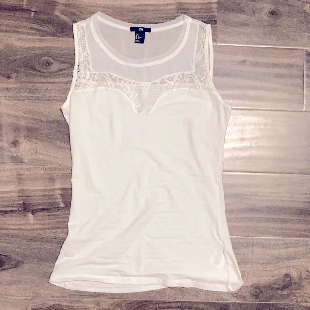 H&M White Feminine Tank Top